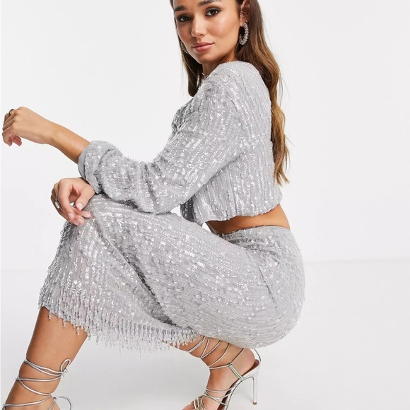 NEW ASOS EDITION Sequin and Crystal Fringe Skirt Size 4 - Picture 4 of 10